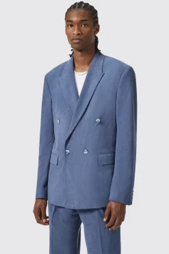 Pirlo Oversized Double Breasted Blue Corduroy Jacket