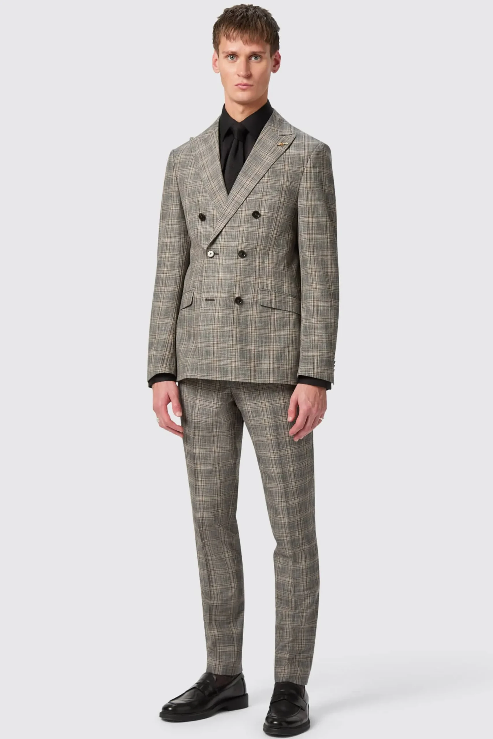 Plunkett Slim Fit Grey Check Double Breasted Suit