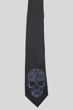 Rembrandt Black Skull Print Tie