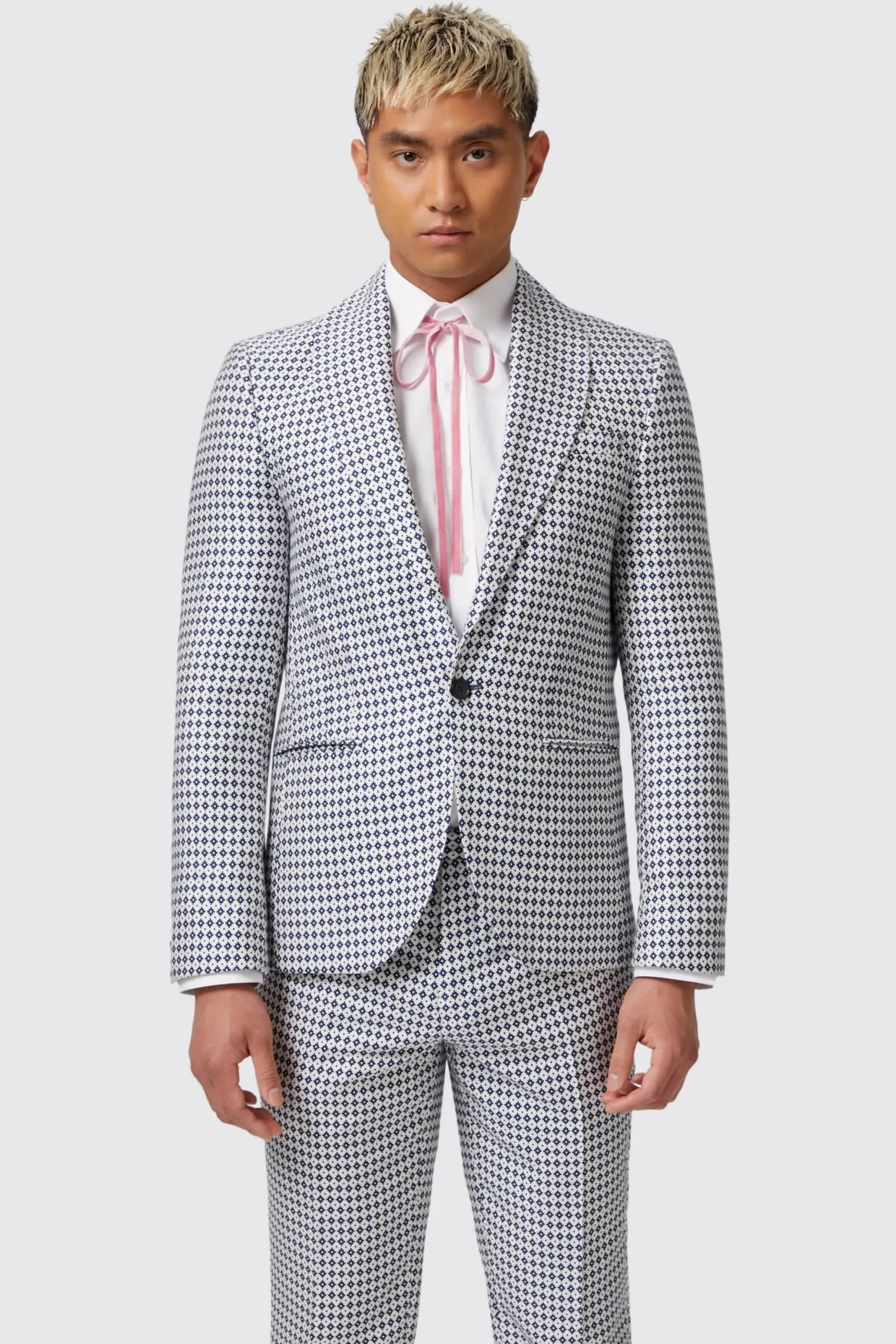 Siorek Slim Fit Navy Jacquard Suit