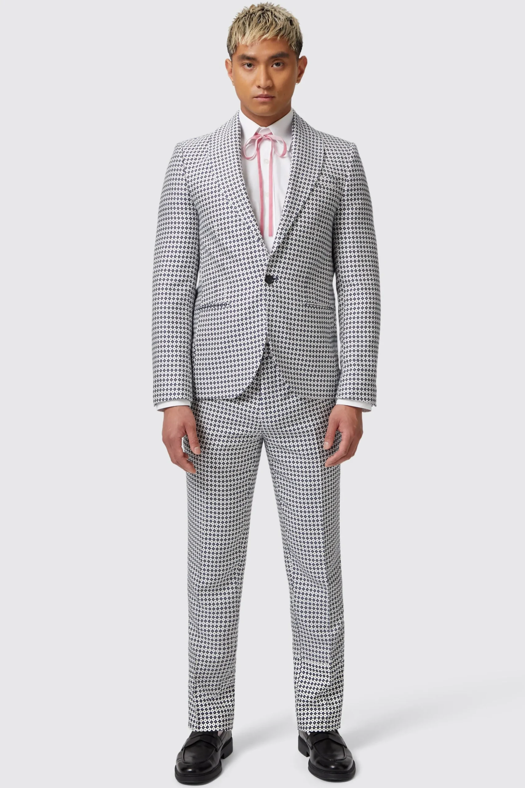Siorek Slim Fit Navy Jacquard Trousers