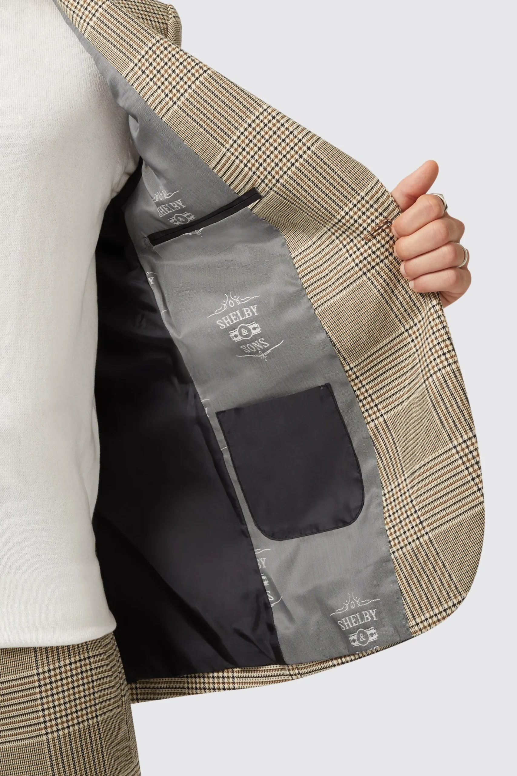 Strauss Slim Fit Neutral Check Suit