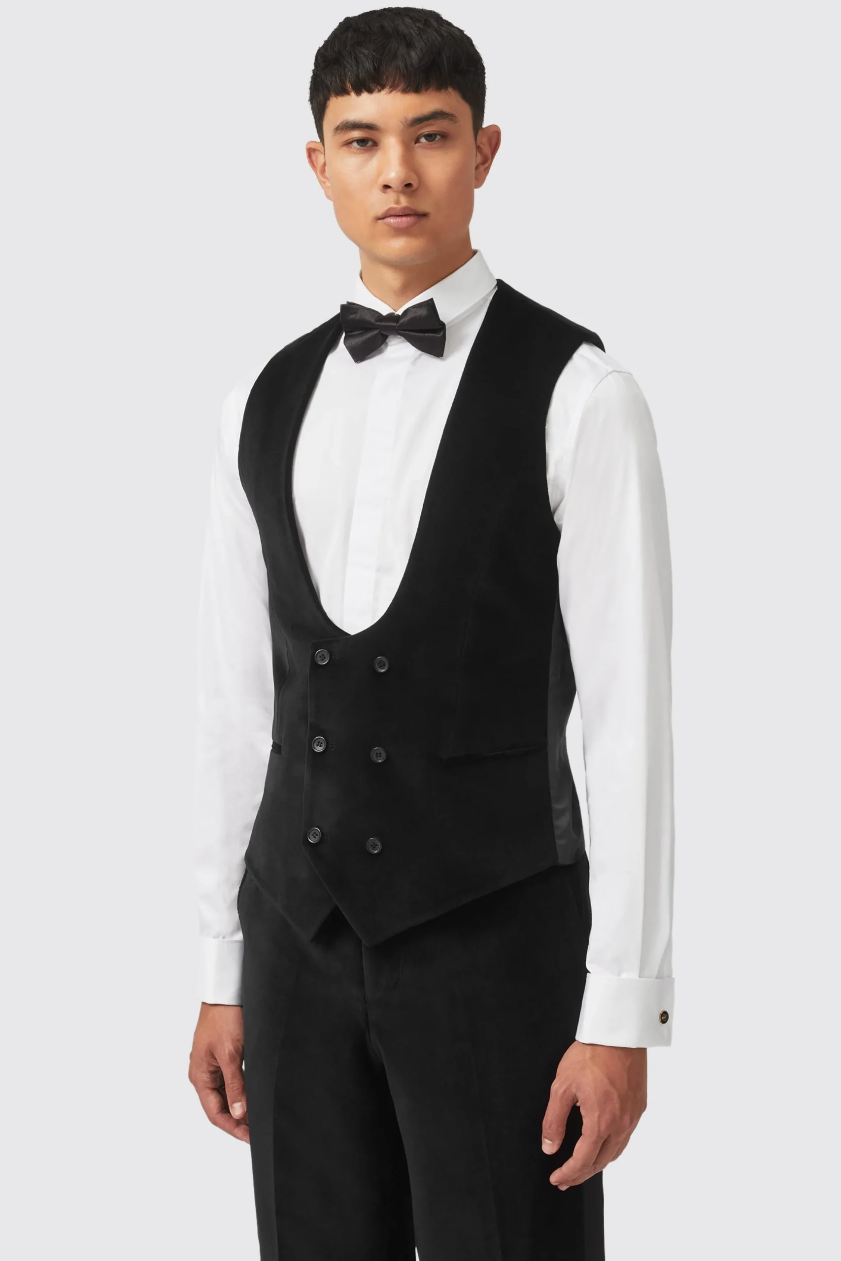 Sylvester Skinny Fit Black Velvet Tuxedo Waistcoat