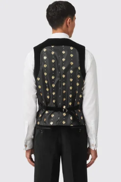 Sylvester Skinny Fit Black Velvet Tuxedo Waistcoat