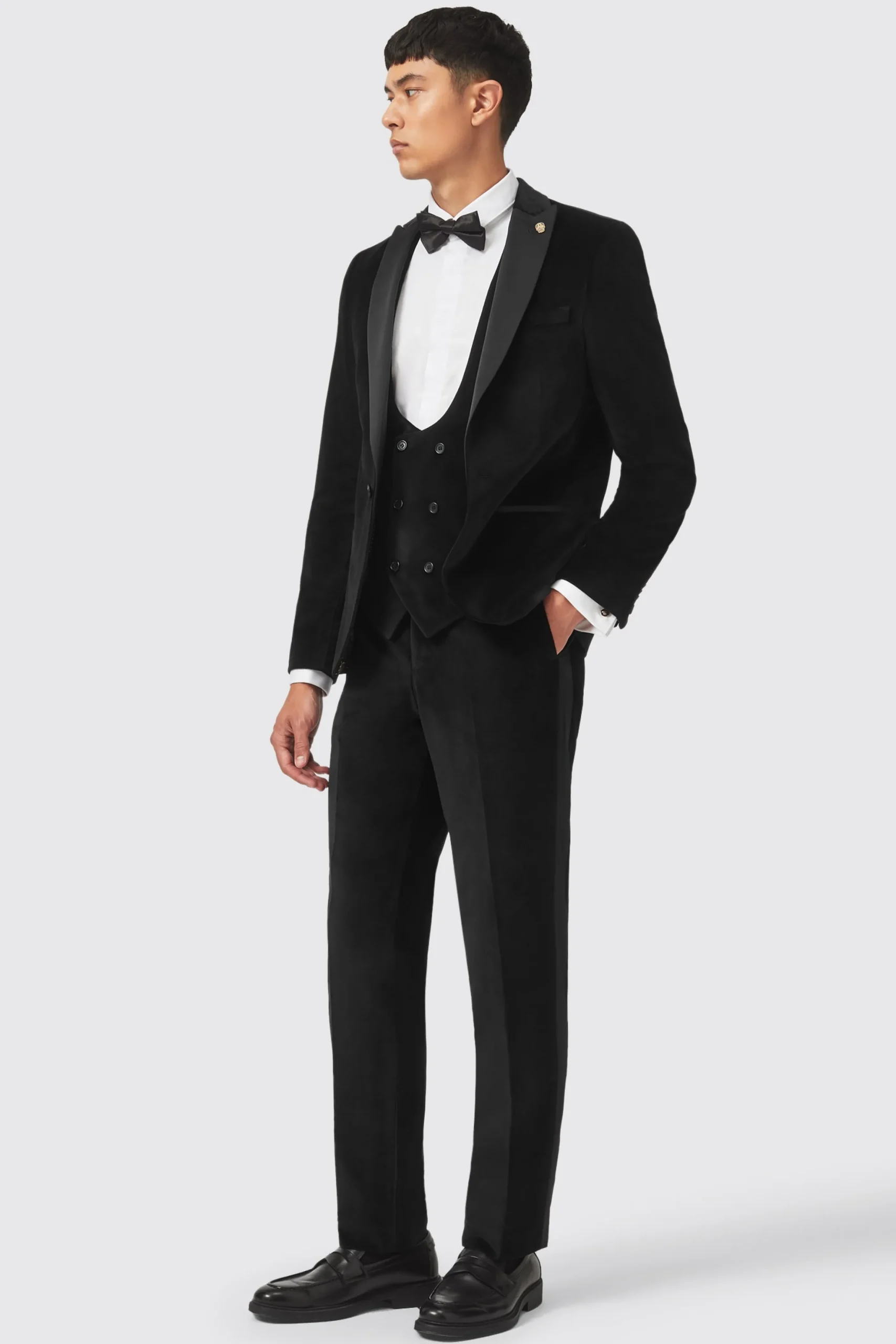 Sylvester Skinny Fit Black Velvet Tuxedo Waistcoat