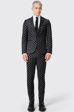 Tiber Skinny Fit Grey Check Tuxedo Suit