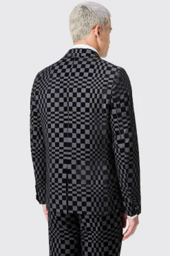 Tiber Skinny Fit Grey Check Tuxedo Jacket