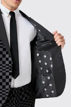 Tiber Skinny Fit Grey Check Tuxedo Suit