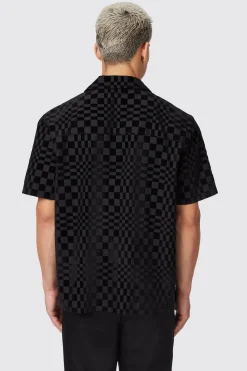 Tiber Slim Fit Black Check Short Sleeve Shirt