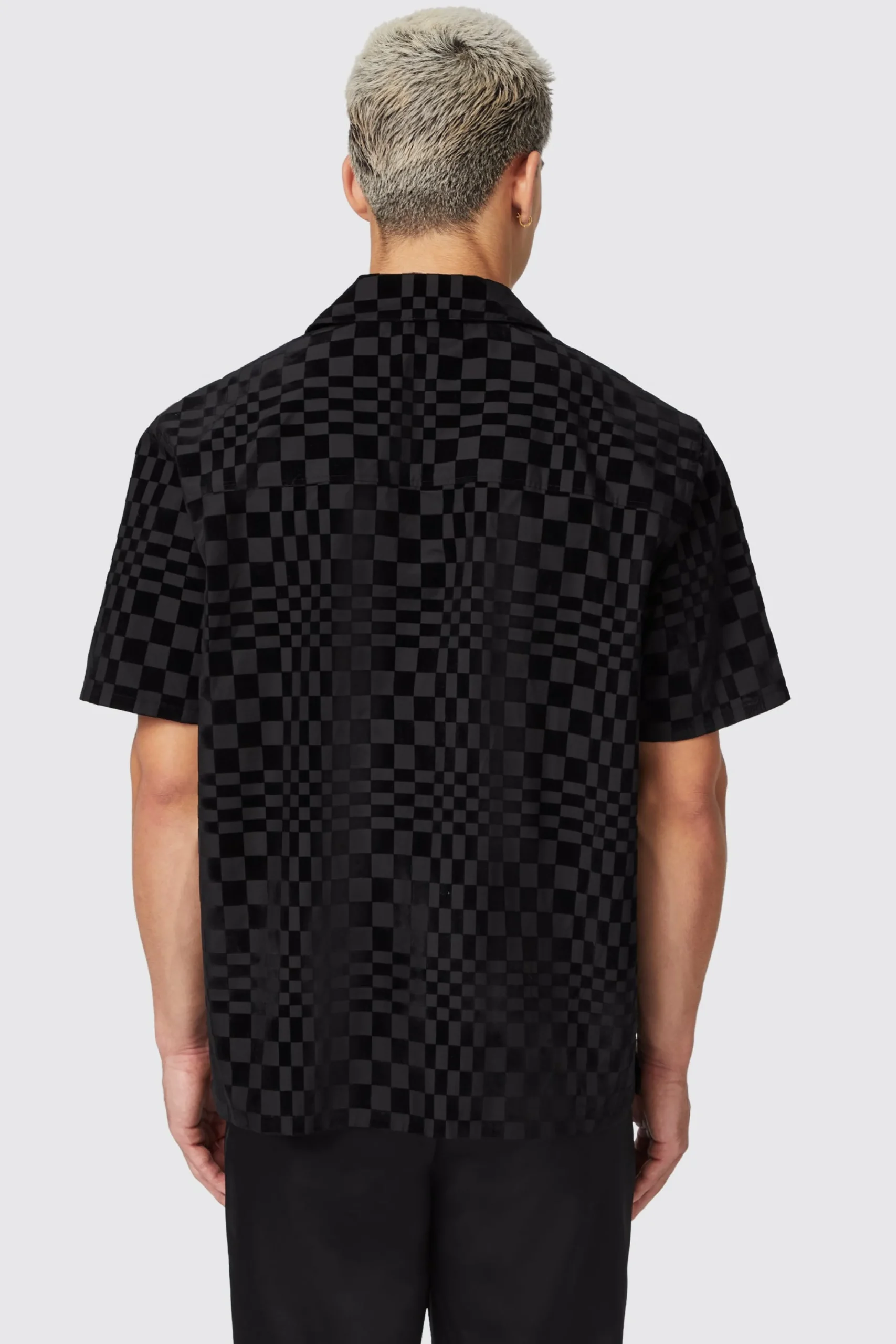 Tiber Slim Fit Black Check Short Sleeve Shirt