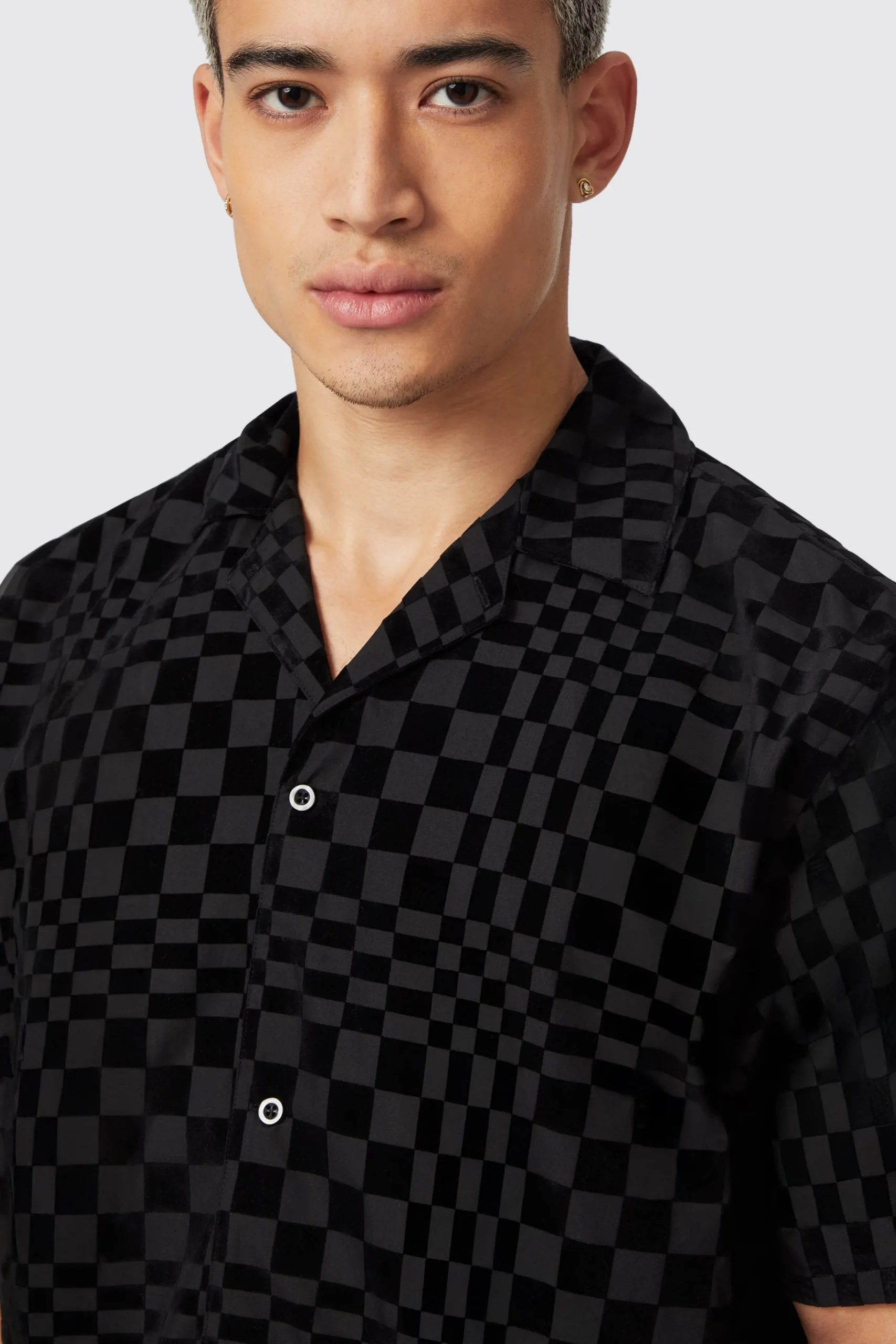 Tiber Slim Fit Black Check Short Sleeve Shirt