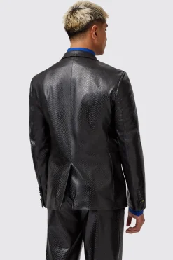 Trinity Slim Fit Faux Leather Snakeskin Jacket