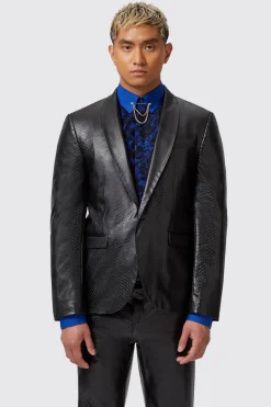 Trinity Slim Fit Faux Leather Snakeskin Suit