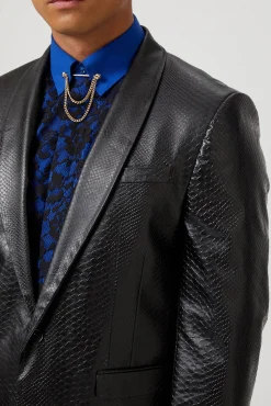 Trinity Slim Fit Faux Leather Snakeskin Jacket