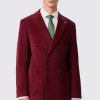 Waugh Slim Fit Burgundy Corduroy Double Breasted Jacket