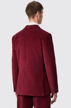 Waugh Slim Fit Burgundy Corduroy Double Breasted Jacket