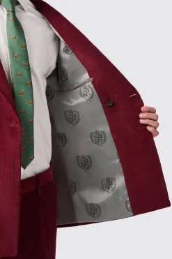 Waugh Slim Fit Burgundy Corduroy Double Breasted Suit