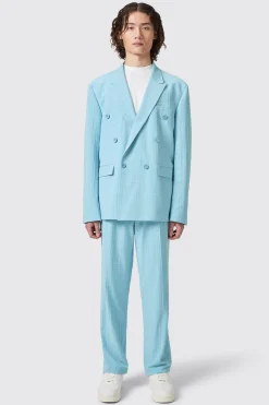 Zidan Oversized Blue Jacquard Double Breasted Suit