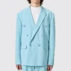 Zidan Oversized Blue Jacquard Double Breasted Jacket