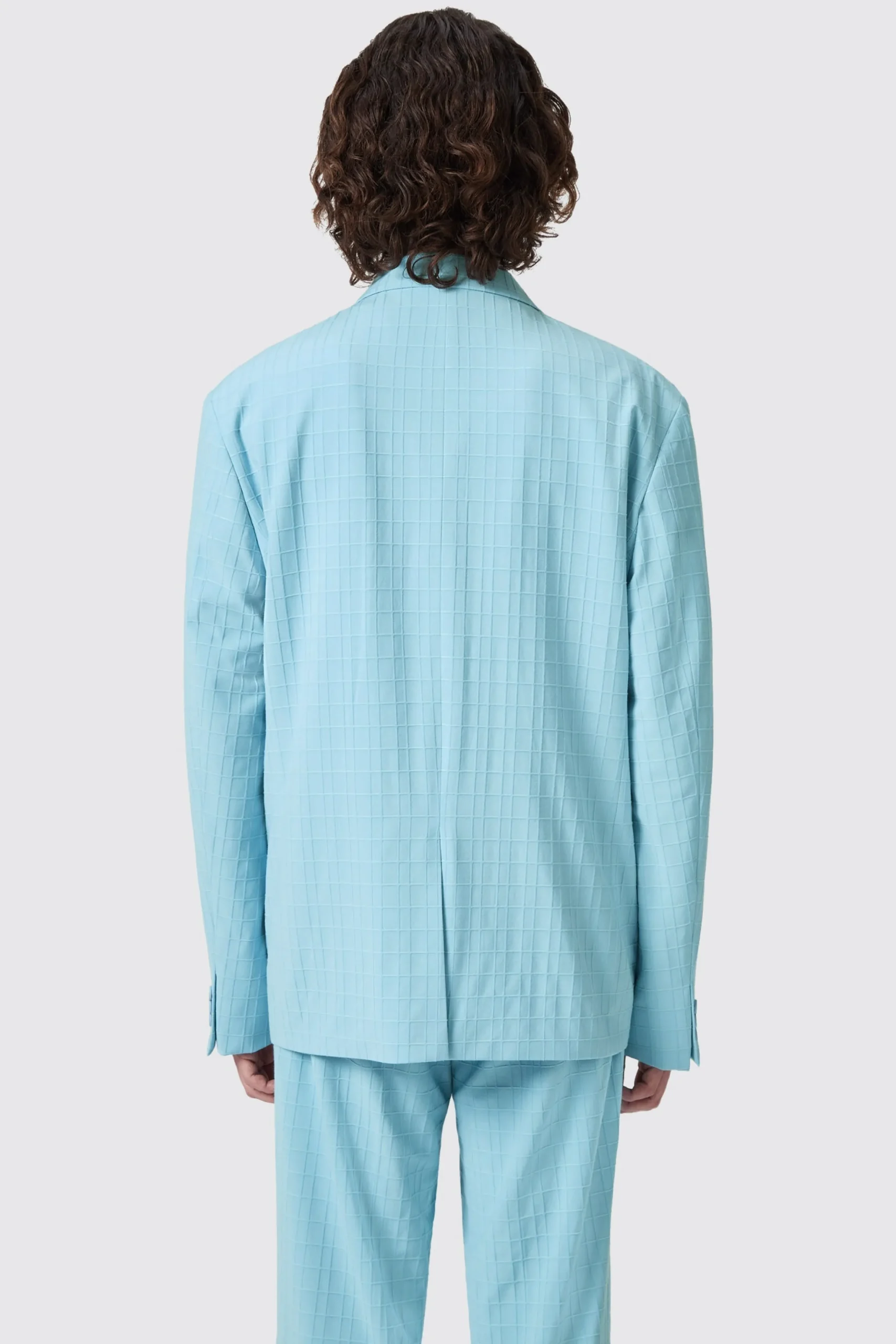 Zidan Oversized Blue Jacquard Double Breasted Suit