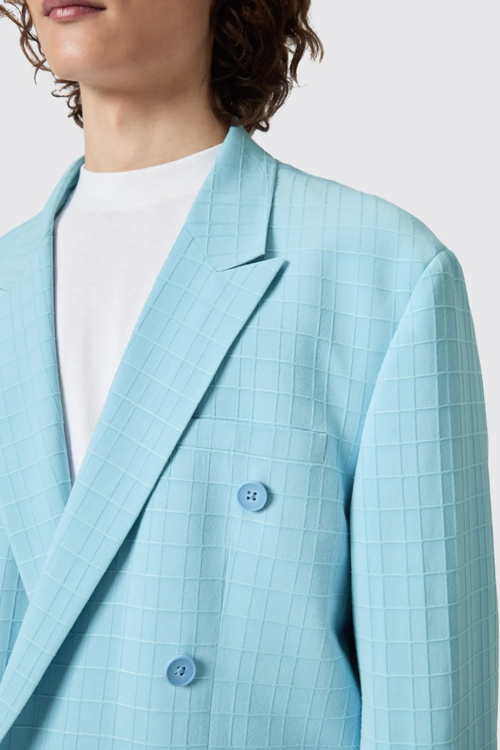 Zidan Oversized Blue Jacquard Double Breasted Suit